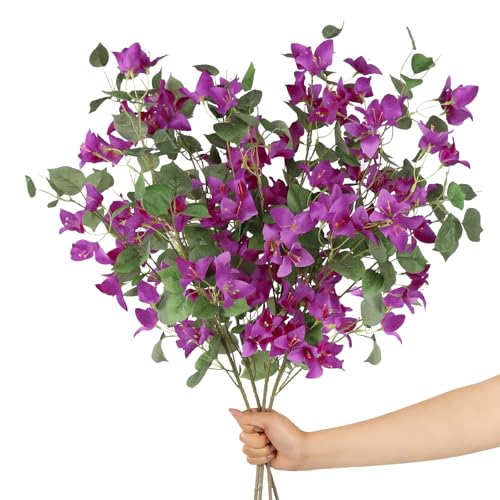 4PCS Bougainvillea Artificial 37.4" Long Stem Faux Bougainvillea Fake Silk Flowers for Floral Arrangements Home Wedding Dining Table Party Garden Decor(Light Purple) - color: Light Purple