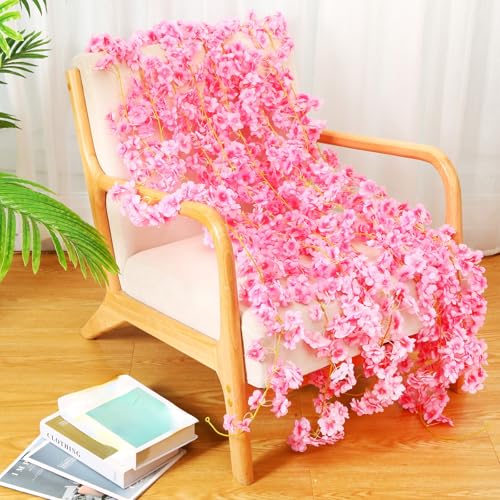 Nuenen 16 Pack 94.4ft Artificial Cherry Blossom Vines Cherry Blossom Flower Garland Hanging Silk Cute Room Decor for Japanese Kawaii Bedroom Party Wedding Spring Home Decorations (Peach Pink) - color: Peach Pink