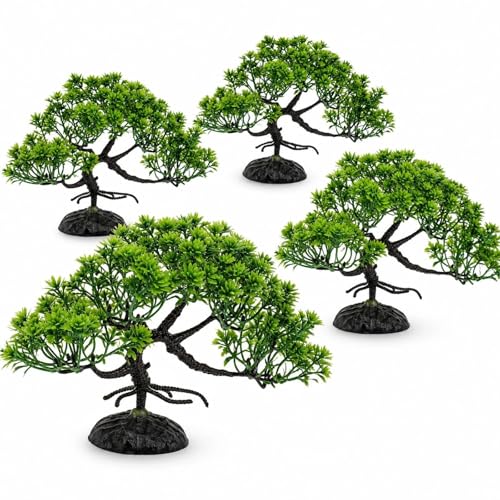 LOGOFUN 4 Pcs Aquarium Bonsai Tree Decorations Deep Green | Artificial Water Plant for Aquariums Fish Tank Gardens Micro Landscapes Decorations