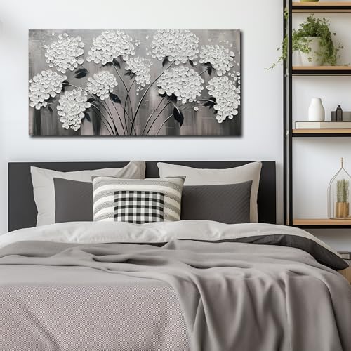 TYTAUPT Black and White Canvas Wall Art for Office Women Flower Wall Decor for Bedroom Teen Girl Room Decor 24 x 48 Inches - color: White, size: 48"L x 24"W
