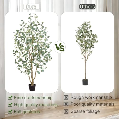 6FT Artificial Eucalyptus Tree Indoor, Faux Eucalyptus Tree with 636 Silk Leaves, Tall Fake Tree - Artificial Tree Indoor for Living Room Office Bedroom Home Decor - size: 6ft