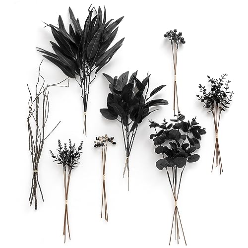 Ling's moment Artificial Greenery Stems Box Set, 36pcs with 8 Kinds of Faux Flowers Picks for DIY Bridal Bouquets Wedding Floral Arrangement Table Centerpieces, Black - color: Blk-black
