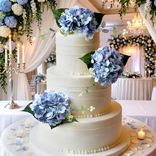 Norme 3 Pcs 7.87 Inches Pre-Made Blue Hydrangea Cake Toppers, Faux Flowers Decor for Wedding Cakes, Birthday, Baby Shower & Baptism Party Decorations, Floral Theme Cake Decor - style: Hydrangea