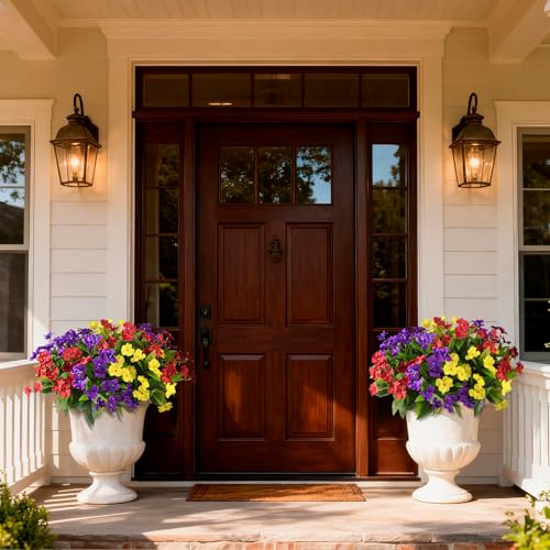 Hommyea Artificial Fake Flowers for Outdoor, 6 Bundles UV Resistant Faux Plants Decoration Silk Flowers No Fade Plastic Flowers for Outside Planters Home Porch Patio Yard Garden Decor - color: Purple Red Yellow