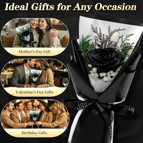 Preserved Flowers for Delivery,Black Rose Bouquet Gift for Women and Mom,Preserved Flowers Bouquet,Birthday Flowers Gifts for Her Grandma Wife Friends,Roses Gift Valentine’s Day Mothers Day - color: Black-bouquet