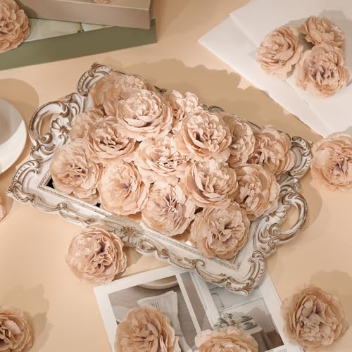 Thiccywoov 50 Pcs Artificial Flowers, 3.2 Inches Silk Rose Head Flowers Fake No Stem for Wedding Bridal Bouquet Home Floral Decor DIY Centerpieces Arrangements Party Tables Decoration(Nude) - color: Nude
