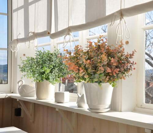 RECUTMS 12 Bundles Fake Bushes Artificial Plants Outdoor Faux Plant Eucalyptus Stems Fake Porch Plants for Spring Summer Farmhouse Office Vase Centerpiece Graduation Wedding Party Decor(Dusty Orange) - color: Dusty Orange, size: 12 Pcs
