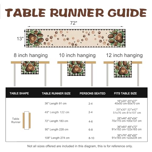 Cat Dog Paw Prints Table Runner, Buffalo Plaid Check Farmhouse Kitchen Dining Table Decoration Pet Lover Gifts, Eucalyptus Leaves Burlap Indoor Outdoor Home Decor Party Supply 13 x 72 Inches - color: Paw, size: Table Runner 13''X72''