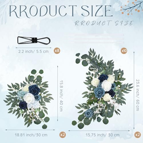 Hotop Wedding Arch Flowers Set of 4 Artificial Flower Swag Wedding Faux Floral Swag with 10 Cable Tie and 8 Clip for Party Welcome Signs Ceremony Reception Backdrop Decor(Deep Sea Blue Gradient) - color: Deep Sea Blue Gradient