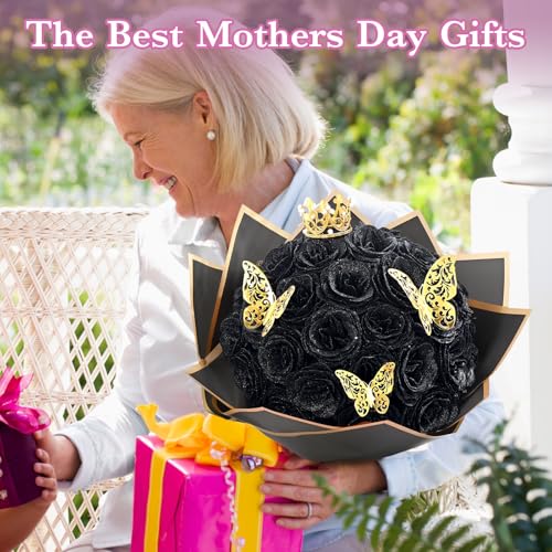 Waipfaru Black Glitter Roses Bouquet, DIY Flowers Bouquet, Birthday Gifts for Women Mom Grandma Wife Girlfriend, 36 Pcs Fake Rose for Valentines, Mothers Day, Anniversary, Graduation Gifts - color: Black, size: 36pcs