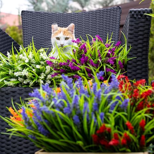 AXYLEX Artificial Flowers for Outdoors Plants - 20 Bundles Fake Lavender Plastic Faux Monkey Grass UV Resistant for Home Decorations (20, White) - color: White