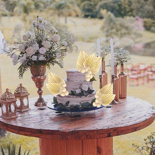 28 Pack Balls Cake Toppers, Palm Leaves Cake Decorations, Foam Balls Paper Palm Leaf DIY Cake Insert Toppers Decorations for Birthday Wedding Baby Shower Party Decorations Khaki - color: Khaki