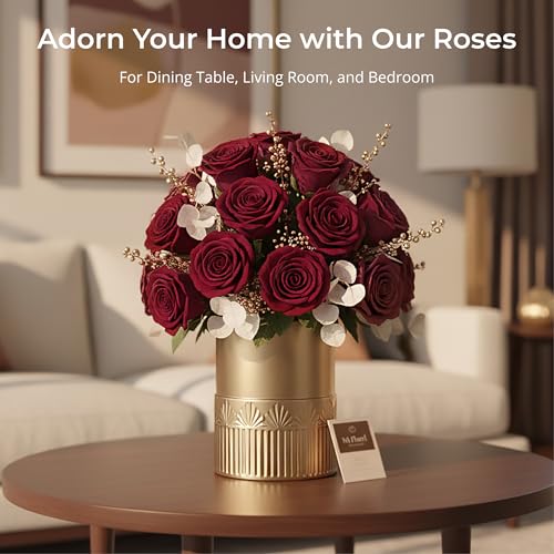 Auihiay 14PCS Burgundy Roses, Burgundy Roses Artificial Flowers, Velvet Silk Rose Bouquet with Long Stems for Father's Day, Valentine's Day Gift, Wedding Centerpieces & Home Decor - color: Burgundy