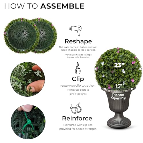 365 Curb Appeal 23" XL Bougainvillea Topiary Balls + White & Pink Flower Pack (2 Artificial Topiary Balls (4 Halves)) - color: Bougainvillea + Multi Flowers, size: 2 topiary balls (4 halves)