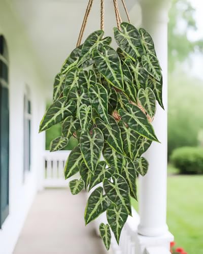 2 Packs UV Resistant Artificial Hanging Plants Outdoors & Indoors, 33" Large Fake Pothos Ivy Vines Plants Faux Monstera Hanging Greenery for Planter, Shelf, Window Box, Porch, Patio, Garden Decor - color: #Mix Green Monstera