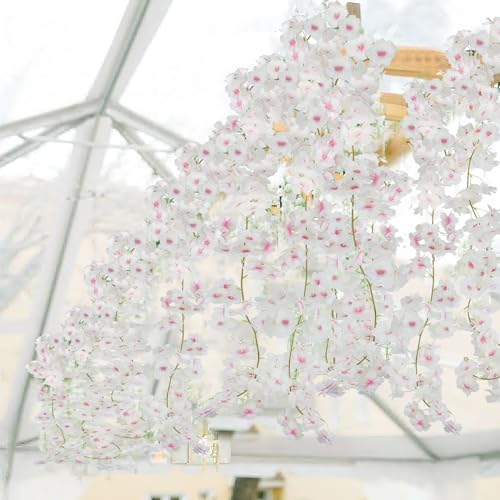CITYES 3 Pcs Artificial Cherry Blossom Flower Vines Cherry Blossom Garland 18.48 ft Fake Silk Flower Garland Outdoors Hanging Cherry Blossom Vines for Home Wedding Garden Party Arch Decor Pink White - color: Pink White