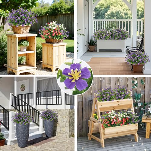 SJL Artificial Flowers for Outdoors, 12pcs Realistic Silk Fake Flowers with Greenery, UV Resistant Faux Plant for Home Wedding Centerpieces Indoor Outdoor Patio Decoration(Purple) - color: Bundle Purple-flower