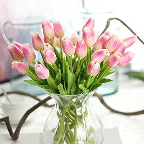 30 pcs Real-Touch Artificial Tulip Flowers Home Wedding Party Decor (Dark Pink) - color: Dark Pink