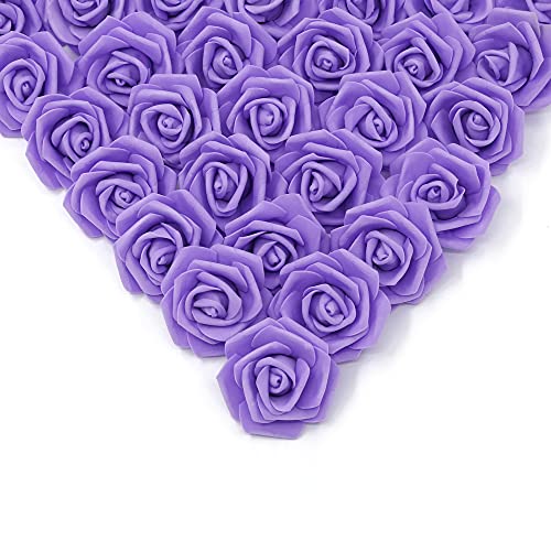 IPOPU Artificial Rose Flower Heads, 100 Pcs Real Looking Purple Foam Fake Roses for DIY Wedding Baby Shower Centerpieces Arrangements Party Tables Home Decorations (Purple 1, Stemless) - color: Purple 100pcs