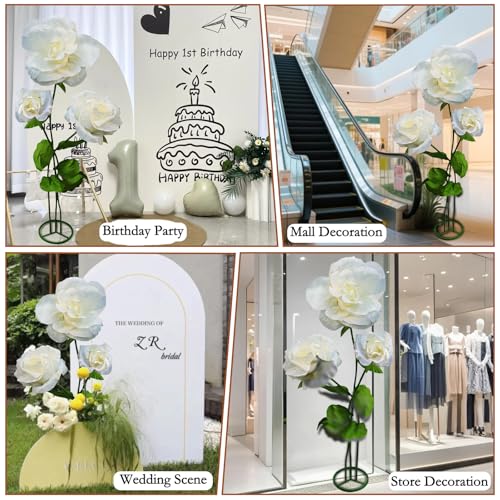 Giant Artificial Flower 3PCS 3D Realistic Waterproof Fake Flowers Durable Easy Maintenance Perfect for Home Garden Weddings Events Christmas Graduation Party Decorations (3PCS-Roses-White) - color: 3pcs-roses-white