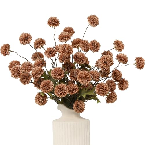 DuHouse 6pcs Artificial Flowers Faux Silk Pompon Mum,Silk Small Mini Chrysanthemum Ball with Stems for DIY Wedding Bouquets Centerpieces Vase Home Table Kitchen Decoration(Coffee) - color: Coffee, size: 6pcs