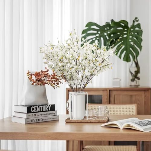 6Pcs Cherry Blossom Branches, 42.13in Artificial Cherry Blossom Tree Stems, Artificial Flowers Faux Silk Plum Blossom Branches, Artificial Cherry Blossom Decor for Vase Home Wedding(No Vase) - color: Dark Pink, size: 6Pcs