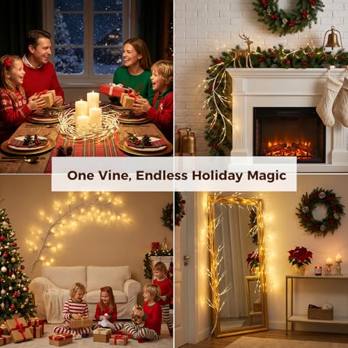 Bexdir Birch Vine with Lights with Timer 6ft 72LED, Artificial Tree for Walls Birch Twig for Room Decor Mantle Fireplace Holiday Christmas Decorations Birch Branches - Battery Operated - color: White