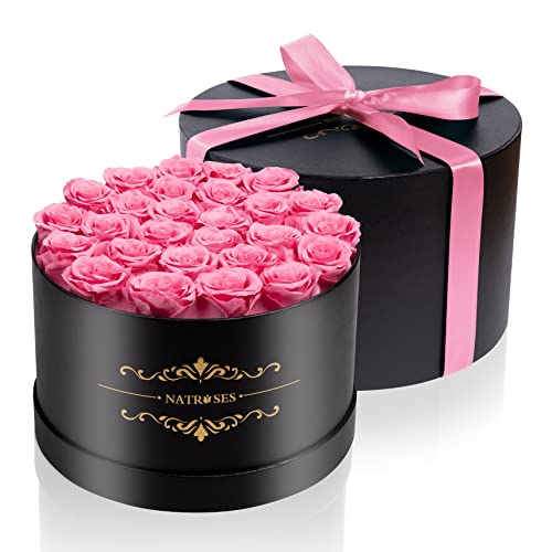 NATROSES Gifts for Her 27 Piece Forever Preserved Roses in a Box, Preserved Flowers for Delivery Birthday, Flowers Gifts for Mothers Day, Pink - color: Pink, size: 27 Roses