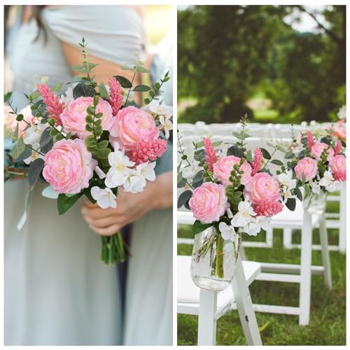 Artificial Silk Flowers Artificial Flowers Bouquets Pink Florals Arrangements Faux Peony Faux Flower Stems for Spring Wedding Bride Home Table Centerpiece Farmhouse Decorations (16PCS) - color: Pink Peony a