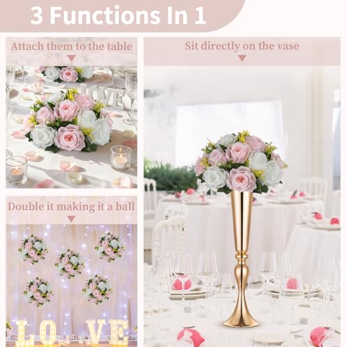 NUPTIO Flower Ball Centerpieces for Tables: Artificial Pink & White Rose Arrangements for Wedding Centerpiece - 2 Pcs Faux Silk Floral Kissing Balls for Home Gender Reveal Party Mother's Day Decor - color: Light Pink & Pure White, size: 2 Pcs