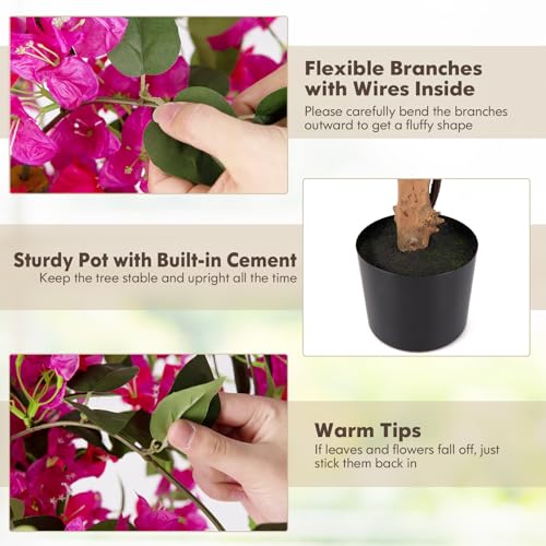 Goplus 53” Bougainvillea Artificial Tree, 2 Pack Faux Silk Flower Tree in Pot w/ 576 Flowers, 288 Leaves, Tall Fake Floor Plant, Artificial Plants for Indoor Outdoor Bedroom Living Room Decor - color: Red, size: 2 Pack