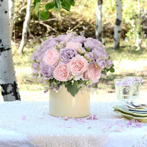 Artificial Peonies Silk Flowers, Faux Peony Bouquet 4 Bundles Florals Arrangements Decor for Farmhouse Home Boho Wedding Table Centerpiece, Fake Plastic Flowers Bulk for Vase Decoration (Pink Purple) - color: Pink Purple, size: 4PCS