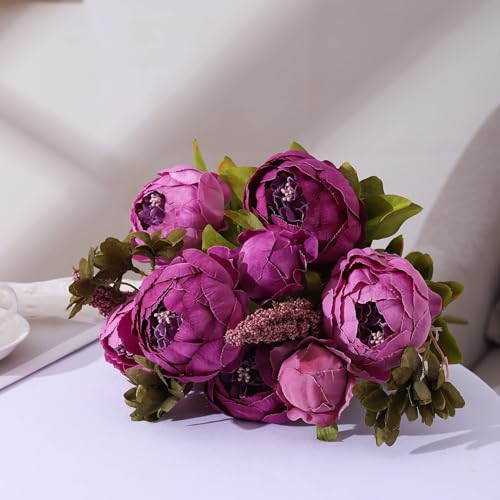 Duovlo Fake Flowers Vintage Artificial Peony Silk Flowers Wedding Home Decoration,Pack of 1 (Purple) - color: Purple