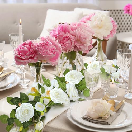 Sggvecsy 6Pcs 46.5Ft Artificial Rose Vine Fake Flower Garland Floral Garland Faux Silk Hanging Vine Rose Ivy Vines for Wedding Arch Party Wall Garden Ceremony Background Outdoor Decor (White) - color: White, size: 6Pcs