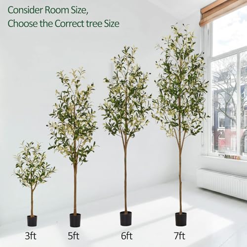 5ft Artificial Olive Trees Indoor, Faux Olive Tree 5 Feet Fake Plants with Realistic Leaves Olive Silk Tree Home Bedroom Housewarming Gifts - color: 5ft