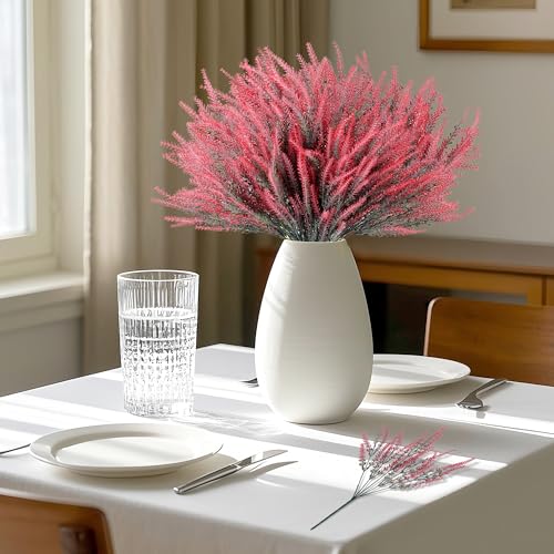 15 Bundles Artificial Lavender Outdoor Flowers Fake Plastic Flower Outside UV Resistant for Home Kitchen Garden Patio Porch Wedding Window Box Centerpieces Indoor Outdoor Decor(Red) - color: Red