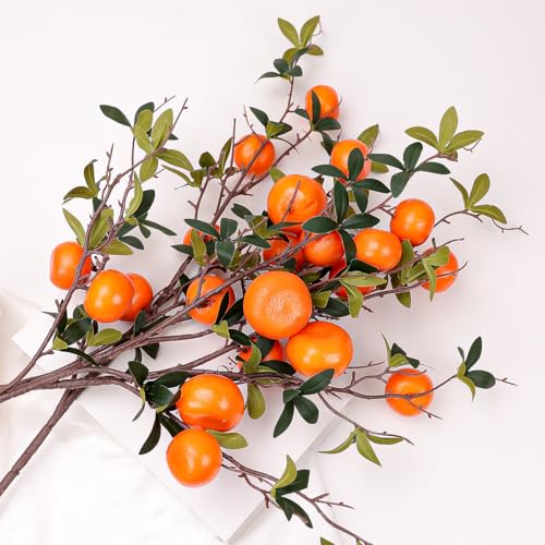 Gresorth 37.4 Inch Indoor Decoration Lifelike Artificial Orange Fake Plastic Fruit Branch Realistic Foam Stem Ornament Festival Restaurant 3pcs - color: Orange