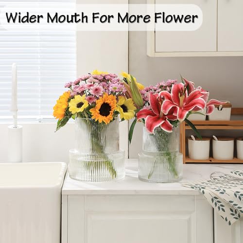 Ribbed Glass Vase, Large Glass Vase for Flowers, Fluted Glass Vases, Clear Glass Vases for Living Room, Office, Dining Table, Entryway, Mantle, Shelf, Wedding, 9 Inches - color: Clear, size: Ribbed 9 Inches