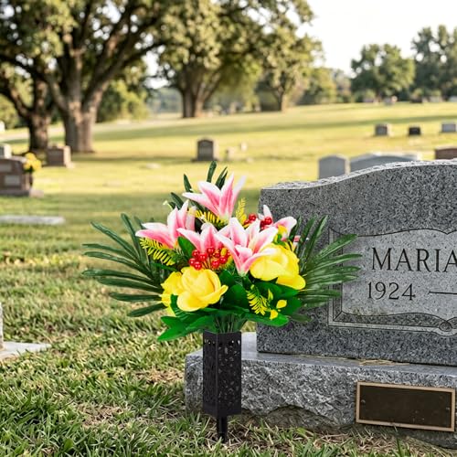 24 PCS Artificial Fern Stems - Silk Green Fern Cemetery Flower Leaf,Faux Cemetery Palm Leaves with Stems,Fake Palm Fronds Greenery Stems Fern Leaves for Cemetery Saddles Headstone DIY Floral Decor - size: 24pcs