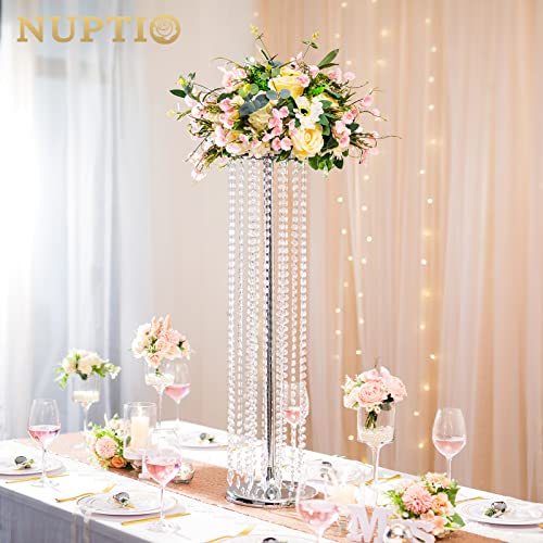 Nuptio 2 Pcs 35.4inch Tall Wedding Centerpieces Flower Vases Crystal Silver Vase Metal Flowers Stand for Party Tables Decorations - Elegant Bulk Weddings Decoration Table Chandelier Centerpiece stands - color: Silver, size: 2 Pcs 35.4 inch