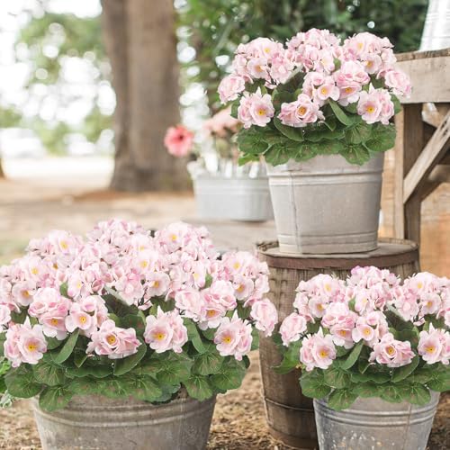 CISDUEO 4 Pcs Artificial Geranium Flowers for Outdoors Silk Flowers Outside Pink Geranium Bush Faux Flowers Geraniums for Outdoor Decor Indoor Garden Patio Grave Cemetary Table Centerpiece - color: Light Pink