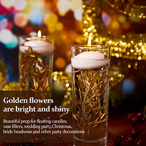 WILLBOND 50 Pcs Faux Flowers for Floating Candles Floating Flowers Vase Fillers for Centerpieces Mini Flower Filler Filling in Cylinder for Wedding Centerpiece Party Decor (Gold) - color: Gold