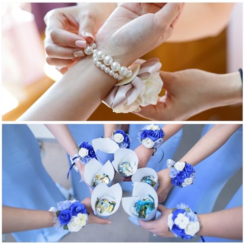 MECCANIXITY Wrist Corsage Artificial Flower Bracelets Pack of 1 Rose Wrist Bride Groom Decorative for Wedding Ceremony Prom Party Anniversary, 9x7cm Bright Pink - color: Bright Pink