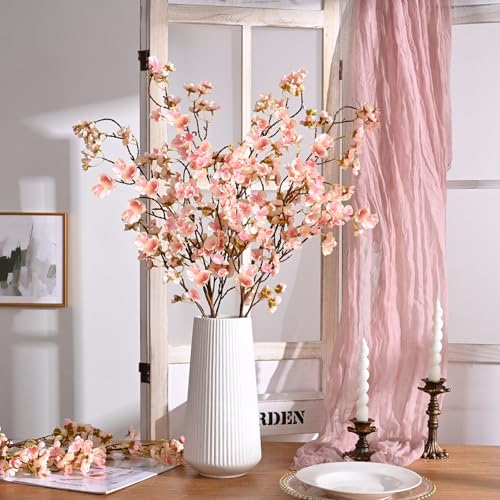 Waipfaru Cherry Blossom Decor, 40'' Cherry Blossom Tree Branches, 4 Pcs Long Stem Artificial Flowers for Tall Vase, Fake Flowers for Spring Home Indoor Outdoor Decoration (Champagne) - color: Champagne