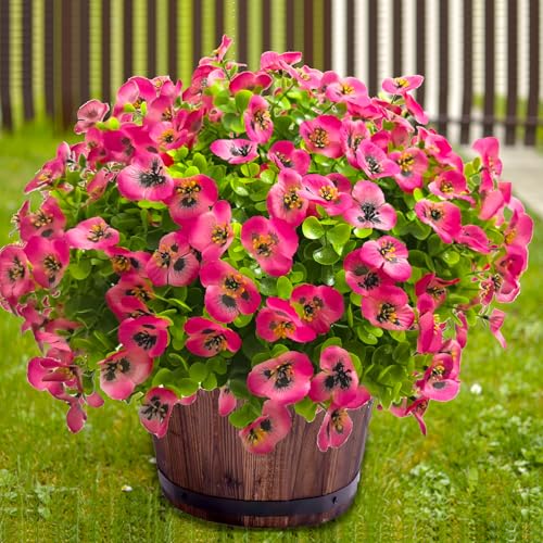Artificial Flowers for Outdoors Fake Plants, 12pcs Fake Flowers Artificial Plants Outdoor UV Resistant,Silk Faux Flowers Shrubs Greenery Plants for Porch Garden Patio Window Box Decor - color: Fuchsia, size: 12
