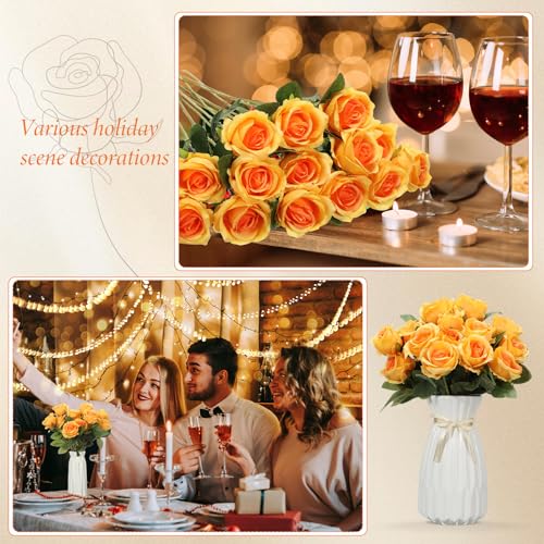 Hotop 20 Pcs Artificial Rose Flowers with Long Stem,Real Lifelike Silk Realistic Plastic Bouquet Roses Bulk for Home Decor Bridal Wedding Party Table Centerpieces Decorations(Orange) - color: Orange