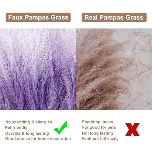 60Pcs Purple Gradient Faux Pampas Grass Decor, 21.7" Pompas Grass Flower Arrangement and Vase Filler for Boho Home Wedding Decoration - size: 21.7'' Tall Purple Gradient