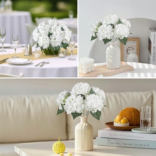 AGIRL 3 Bundles White Artificial Hydrangea Flowers for Outdoors, UV Resistant Lifelike Faux Flowers for Spring Indoor Outdoor Garden Patio Porch Balcony Home Decoration Wedding Party Centerpieces - color: Pure White, size: 3