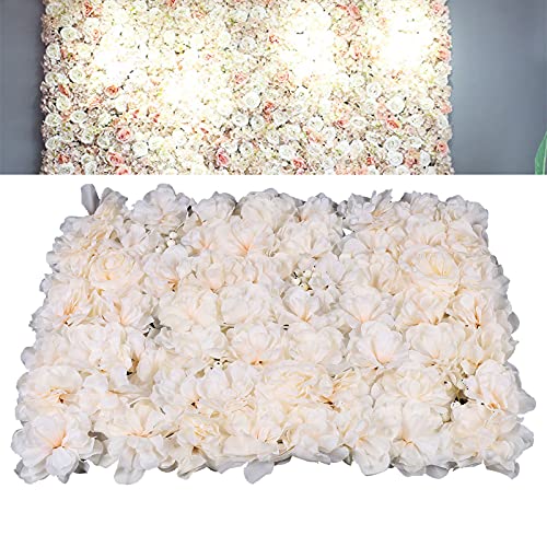 Flower Wall Panel Floral Backdrop, 6 Pcs Flower Wall Decor, 24" X 16" Silk Rose Wall, Artificial Flower Wall Backdrop Faux Flower Panel for Wedding, Party, Home (Light Champagne) - color: Light Champagne