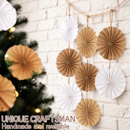 Easy Joy Boho Hanging Paper Fans Neutral Rustic Paper Fans Garland White Brown Party Decorations for Boho Party Baby Shower Birthday Wedding Bridal Classroom Decor - color: Boho